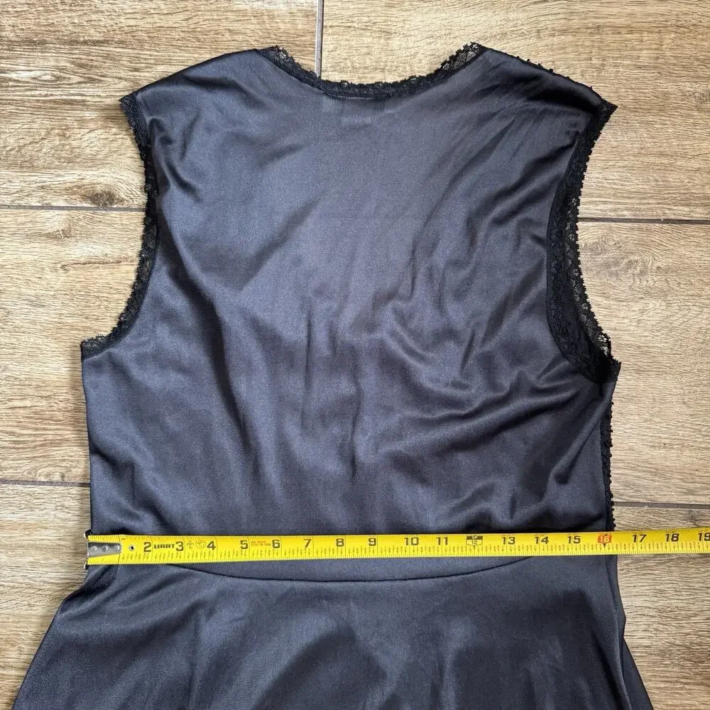 Vintage Val Mode Black Classic Night Gown Large Made In USA Nylon Lingerie